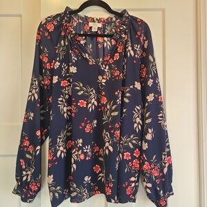 Lord & Taylor Navy Floral Blouse